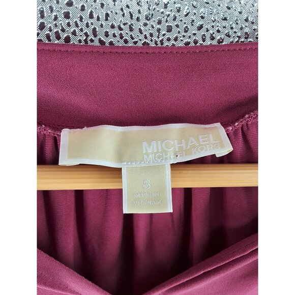 Michael Michael Kors Berry Long-Sleeve Top With Grommet Rhinestone Tie Neckline - Picture 4 of 6